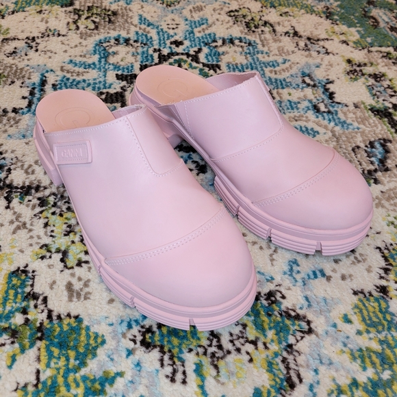 GANNI $275 Women's Pink Recycled Rubber Blend City Mule Shoe Sz US 8.5/EU 39 - Picture 1 of 9